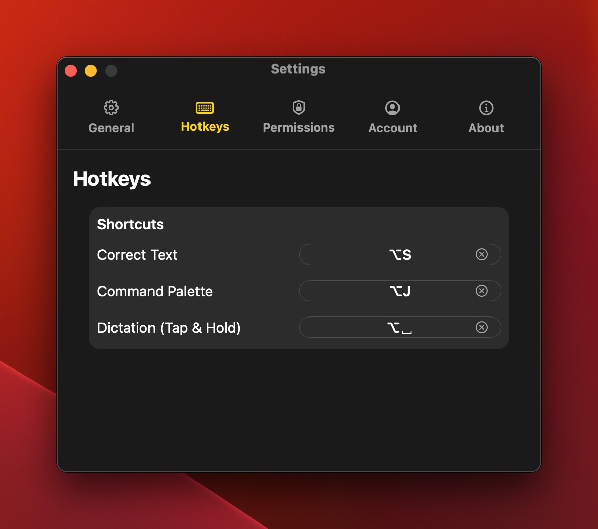 Hotkey settings screenshot
