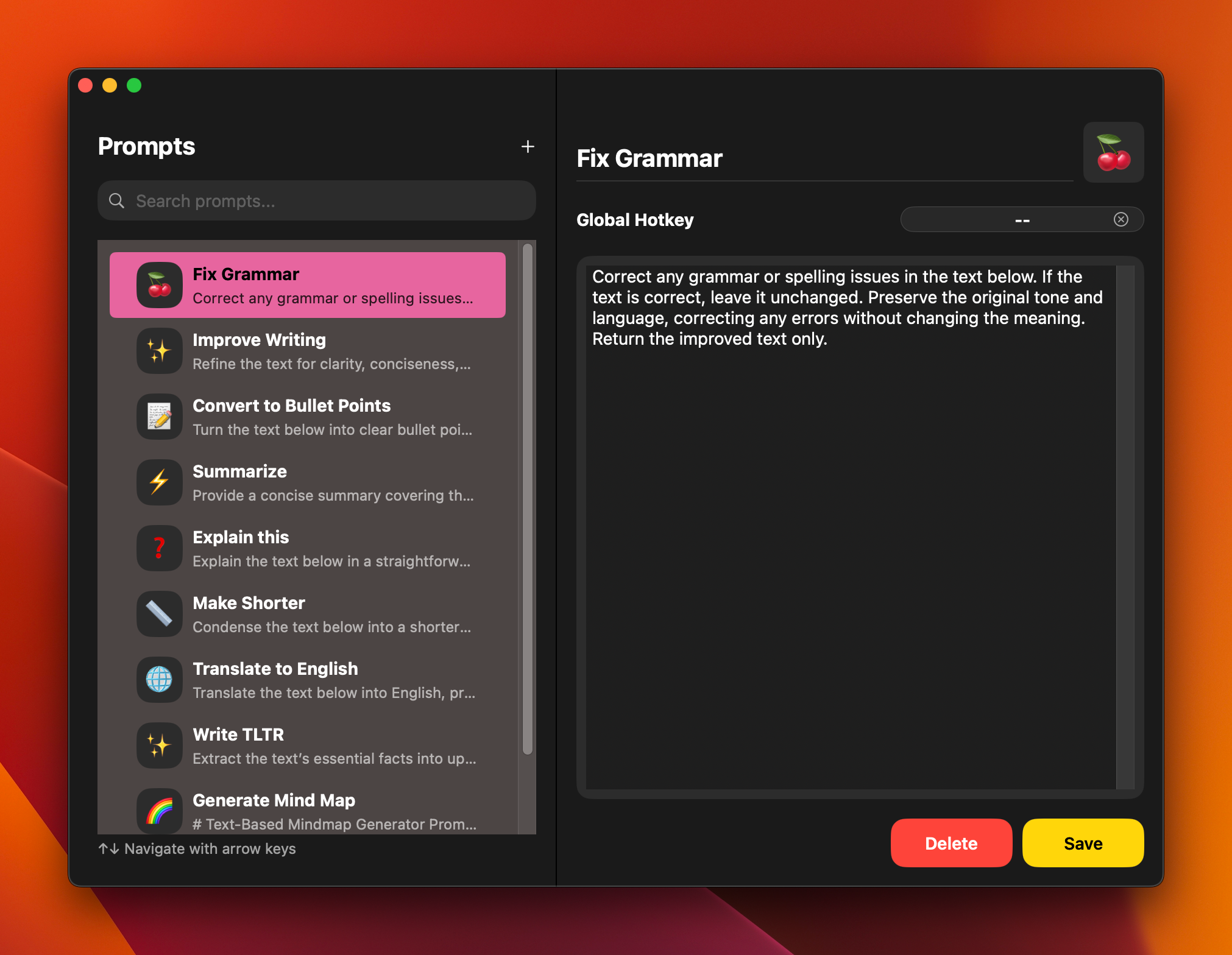 Command palette screenshot